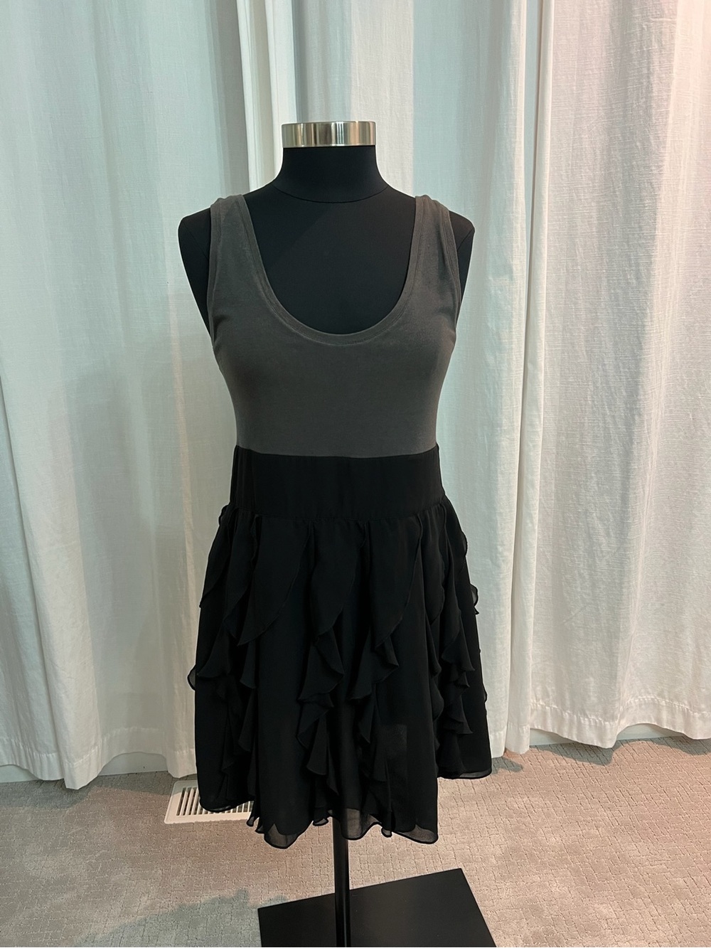 Express Two-Tone Gray and Black Ruffle Mini Dress